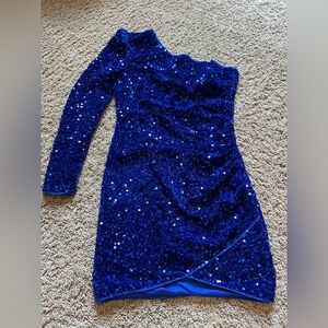 Stunning Blue Sequin One-Shoulder Dress